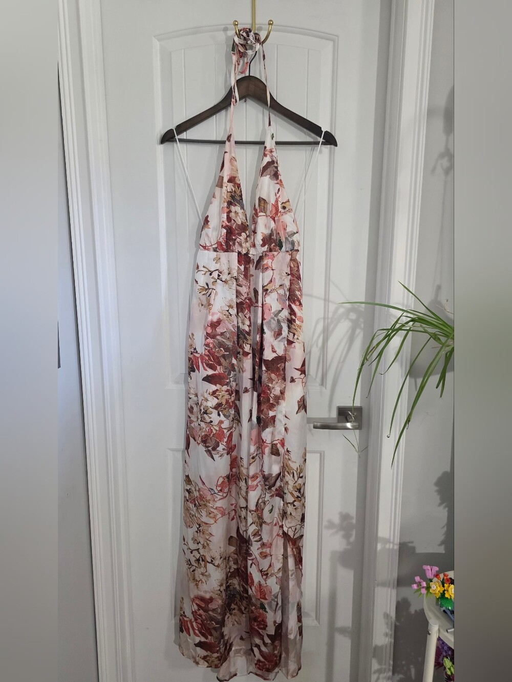 Floral Halter Maxi Dress White Pink Red Boho Beach Resort Women's 8 - Picture 2 of 15